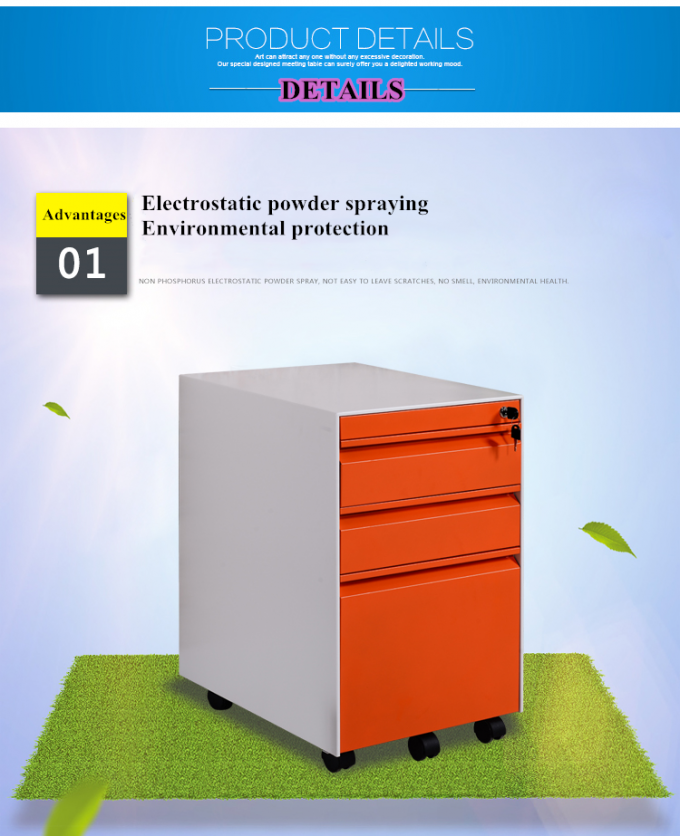 Armoire mobile de tiroirs de l'acier 3 de bureau adaptée aux besoins du client par conception colorée de meubles de bureau belle